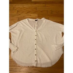 Out From Under, women's ivory waffleknit long sleeve button down top size small